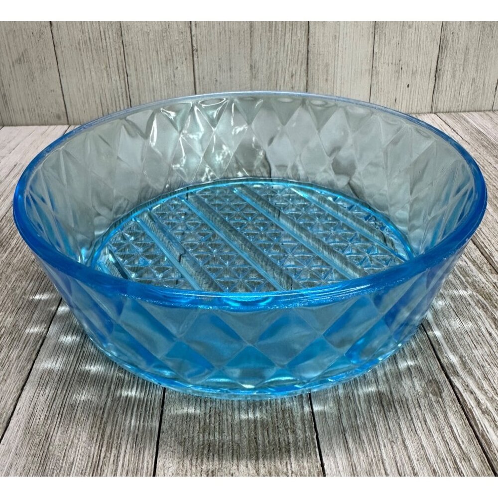 Vtg EAPG Bryce Brothers Style Bowls Diamond Quilted Blue Glass Pattern 7" DIA